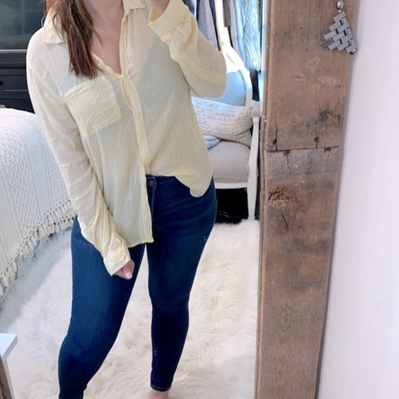 Velvet heart yellow striped button down top size medium - Picture 1 of 5